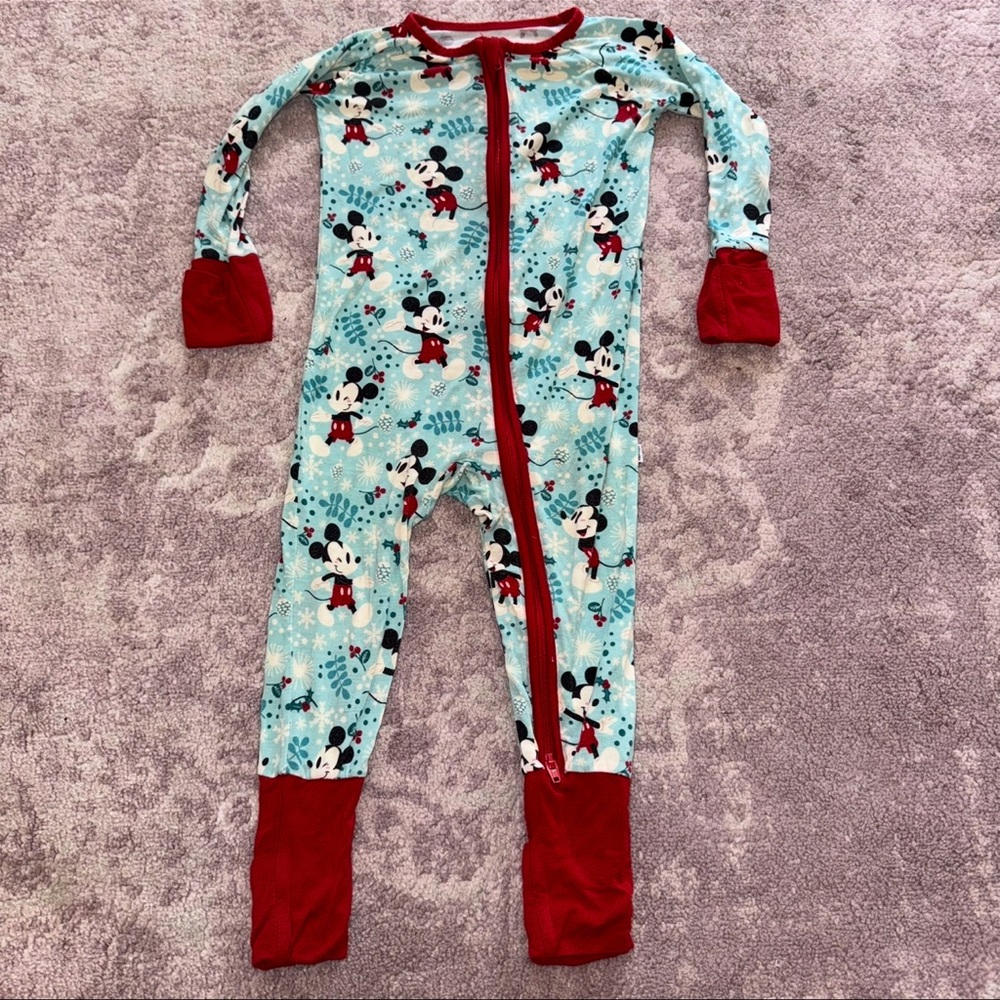 Little Sleepies 6-12M Blue Disney Mickey Mouse Winter Wonderland Zippy One Piece